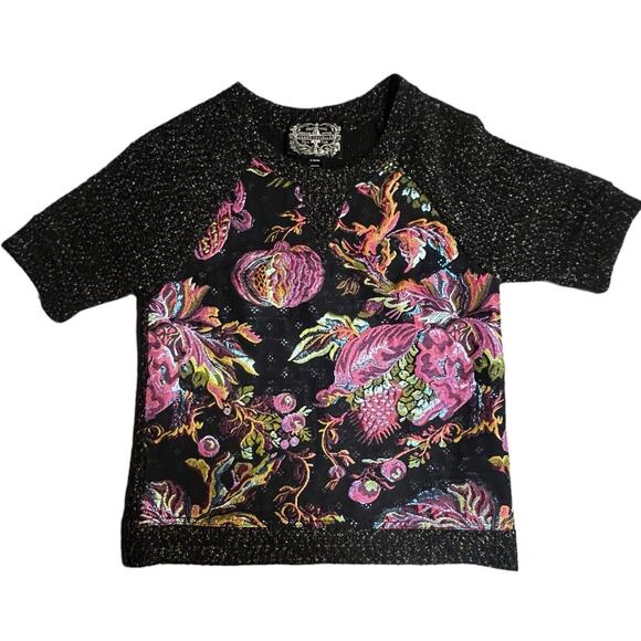 Embroidered Metallic James Coviello Sz Small Petite Black Sweater Fall Florals - Picture 1 of 8